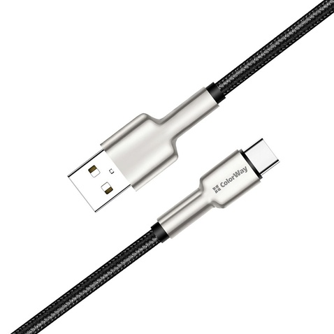 Кабель  1m USB 2.0 AM/Type-C Colorway (CW-CBUC046-BK) (head metal) 2.4A Black