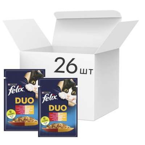 Вологий корм для кішок Purina Felix Fantastic Duo з яловичиною та птицею шматочки в желе 85 г (7613287027597)