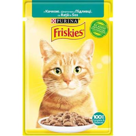Вологий корм для кішок Purina Friskies шматочки у підливі з качкою 85 г (7613036962278)