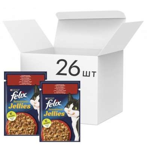 Вологий корм для кішок Purina Felix Sensations Jellies з яловичиною та томатами в желе 85 г (7613039831724)
