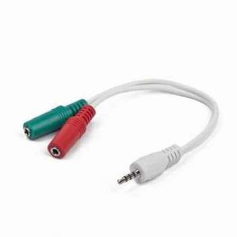 Аудіокабель Cablexpert 3.5 mm 4-pin-3.5 mm stereo + mono microphone sockets 0.2 м, стерео, White