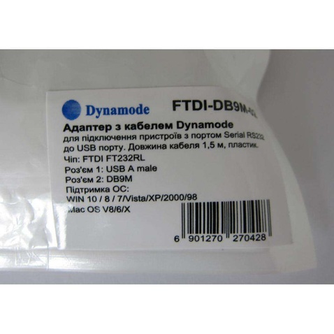 Перехідник Dynamode USB 2.0 -->RS-232 (COM)кабель 1,5м, (FTDI-DB9M-02)