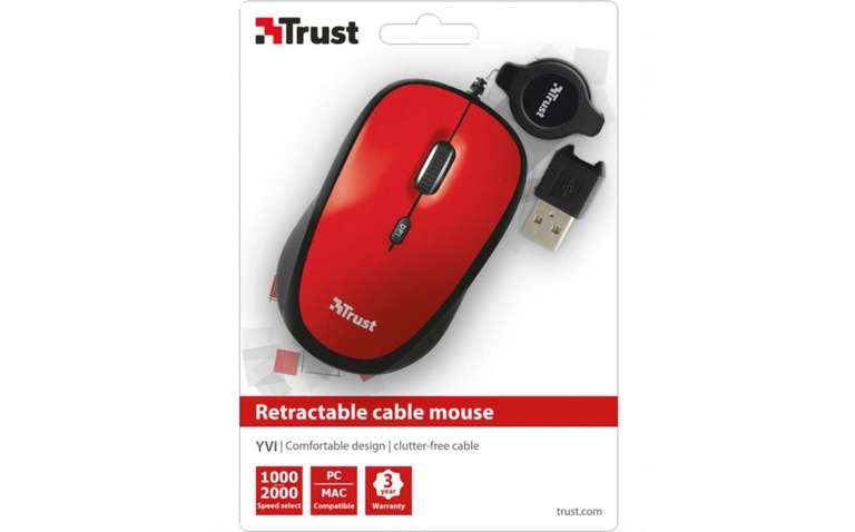 Миша TRUST Yvi Retractable Red (21053)