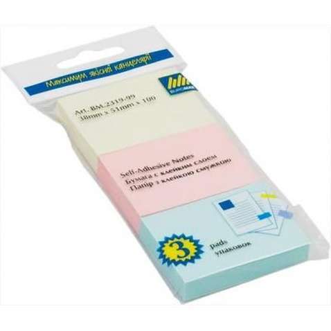Папір для нотаток BUROMAX with adhesive layer 38х51мм, 3*100sheets, colors mix,blister (BM.2319-99)