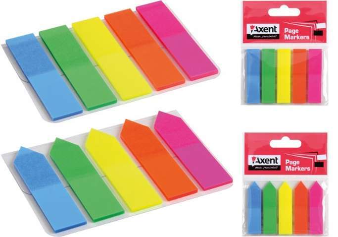 Стікер-закладка  Axent Plastic bookmarks 5х12х50mm, 125шт, arrows, neon colors mix (2440-02-А)