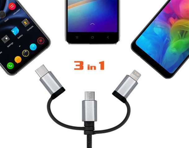 Кабель USB REAL-EL Premium USB2.0 AM-3in1 Lightning/microUSB/USB-C 1m