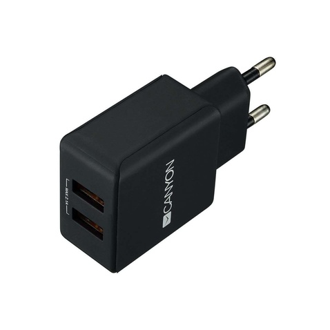 Зарядний пристрій Canyon (2USB, 2.1A) Black (CNE-CHA03B)