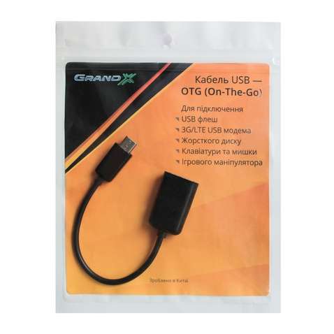 Адаптер Grand-X USB(AF)-microUSB(BM) Black (GXOTG2)