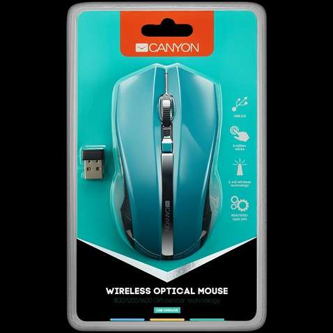 Миша CANYON 2.4GHz wireless Optical Mouse with 4 buttons, DPI 800/1200/1600, Green, 122*69*40mm, 0.067kg