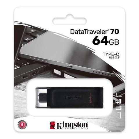 Флешка USB3.2 64GB Type-C Kingston DataTraveler 70 Black (DT70/64GB)