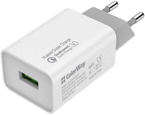 Зарядний пристрій Colorway 1USB Huawei Super Charge/Quick Charge 3.0, 4A (20W)