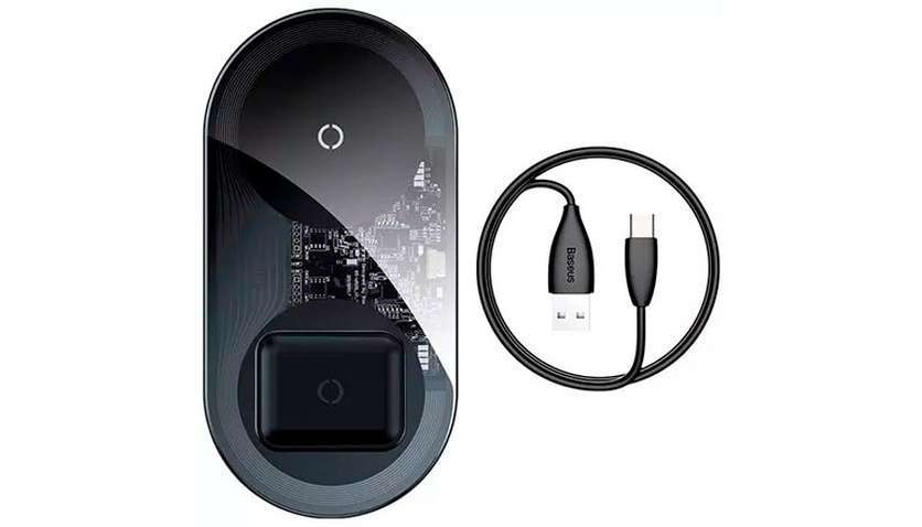 Бездротовий зарядний пристрій Baseus Simple 2 в 1 Phone + Pods WXJK-A01 Crystal Black