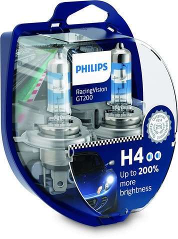 Лампа галогена  Philips H4 RACING VISION +200%, 2 шт блістер 12342RGTS2