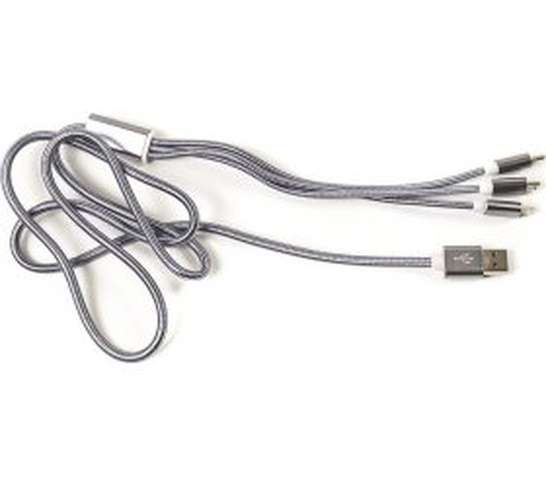 Кабель  1.2m USB 2.0 AM - Lightning/Micro/Type-C, PowerPlant сірий