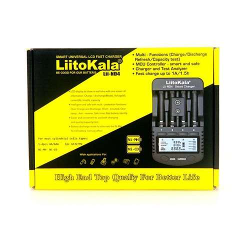 Зарядний пристрій Liitokala Lii-ND4 для чотирьох Ni-Cd/Ni-Mh/Li-Ion+"Крона", 220V/12V power, Box