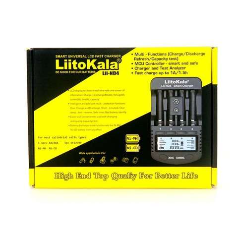 Зарядний пристрій Liitokala Lii-ND4 для чотирьох Ni-Cd/Ni-Mh/Li-Ion+"Крона", 220V/12V power, Box