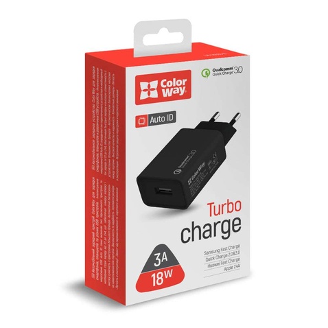 Зарядний пристрій  Colorway 1USB Quick Charge 3.0 (18W) Black