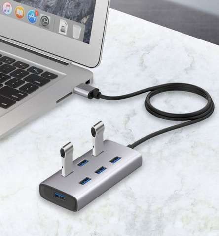 Концентратор USB Maiwo 7х USB3.0-порти, кабель 15 см, метал, без БЖ USB Type-C концентратор (Hub)