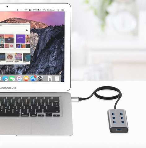 Концентратор USB Maiwo 7х USB3.0-порти, кабель 15 см, метал, без БЖ USB Type-C концентратор (Hub)