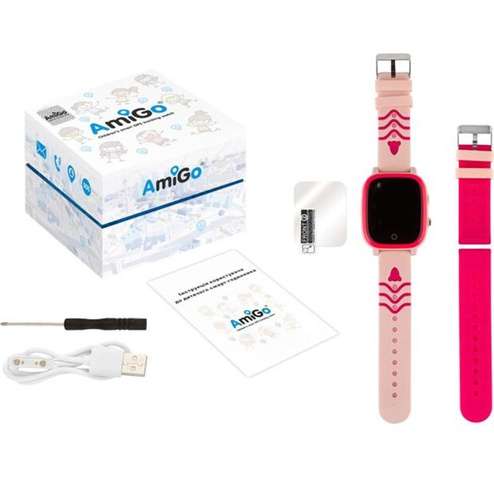 Дитячий смарт-годинник AmiGo GO005 4G WIFI Thermometer Pink; 1.44"