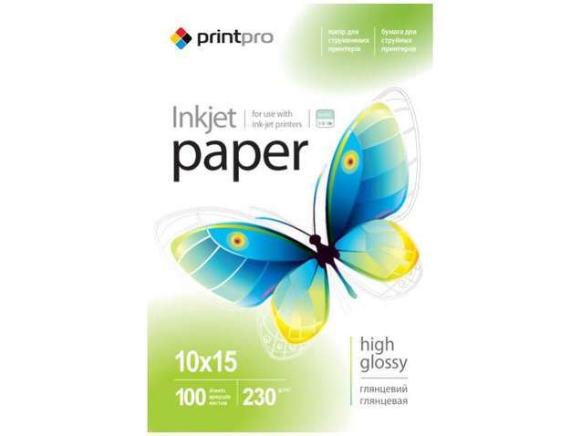 Фотопапiр PrintPro глянцева 230г/м2 10x15см 100л (PGE2301004R)