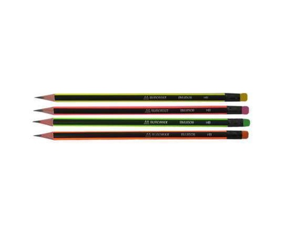 Олівець графітний Buromax НВ, with eraser, NEON, black, carton (BM.8508)
