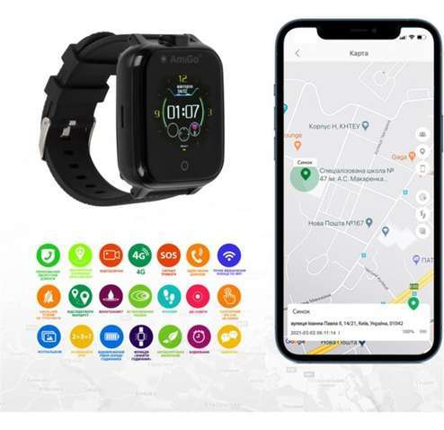 Дитячий смарт-годинник  AmiGo GO006 GPS 4G WIFI Videocall Black