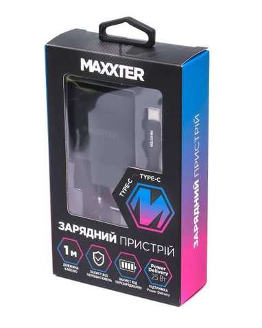 Зарядний пристрій  Maxxter WC-PD25W-CtC-01 1xUSB Type-C , 3А QC3.0 20W + Кабель Type-C