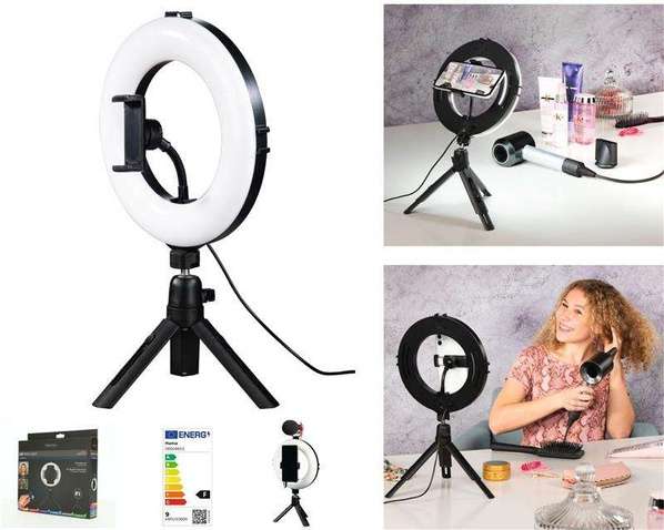 Кільцева лампа Штатив зі світлодіодним кільцем Ring Light Kit Hama SpotLight Smart 80 Bluetooth Black 00004651