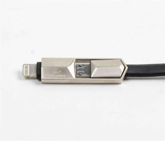 Кабель  Cablexpert (CCPB-ML-USB-05BK) USB 2.0 BM - Lightning + microUSB, преміум, плоский, 1м, чорний