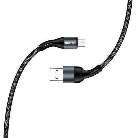 Кабель  ColorWay USB-microUSB, nylon, 2.4А, 1м, Black (CW-CBUM045-BK)