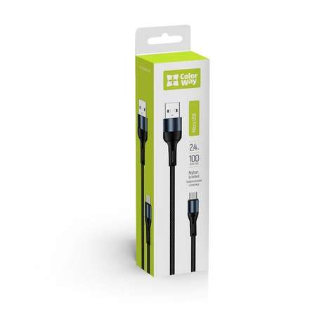 Кабель  ColorWay USB-microUSB, nylon, 2.4А, 1м, Black (CW-CBUM045-BK)
