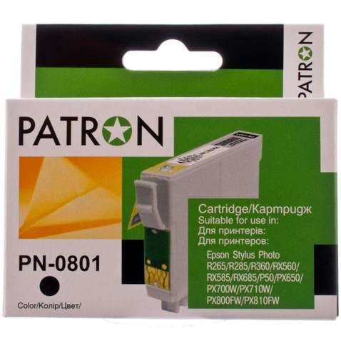 Картридж  Patron EPSON R265/285/360,RX560/585/685,P50,PX650 BLACK (T0801) (PN-0801)