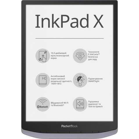 Електронна книга  PocketBook 1004 InkPad X Metallic Grey (PB1040-J-CIS); 10.3" (1872х1404) E Ink Car