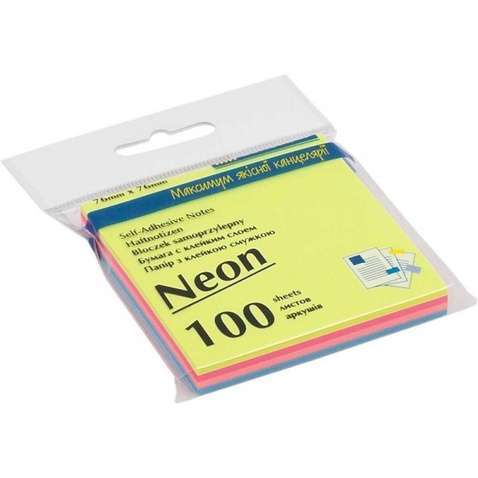 Папір для нотаток BUROMAX with adhesive layer 76х76мм, 100sheets, NEON colors mix (BM.2312-97)