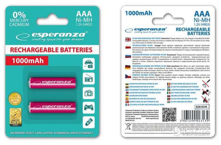 Акумулятор Ni-MH AA 2000 mAh, 2шт, червоний ESPERANZA EZA103R