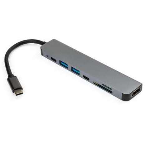 Концентратор Vinga Type-C to 4K HDMI+2*USB3.0+SD+TF+PD+USB-C 3.1 Gen1 aluminium (VCPHTC7AL)