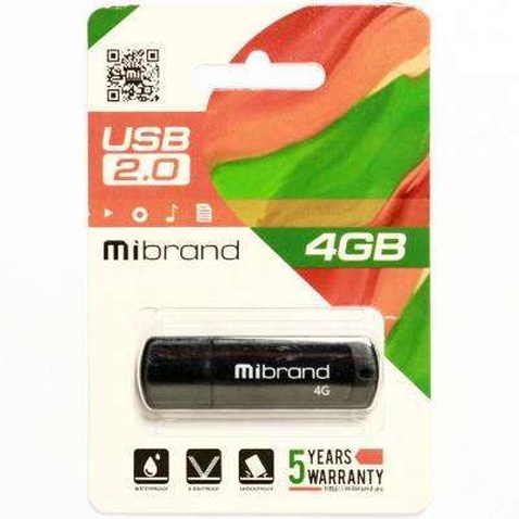 USB флеш накопичувач Mibrand 4GB Grizzly Black USB 2.0 (MI2.0/GR4P3B)