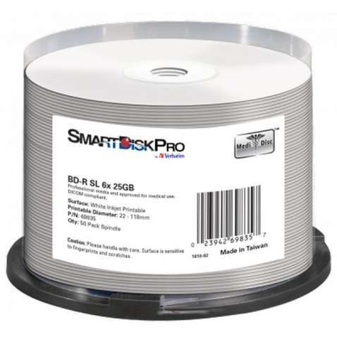 Диск BD SmartDisk PRO BD-R 25GB 6X White InkJet Printable WRAP(22-118 мм) 50шт (69835)