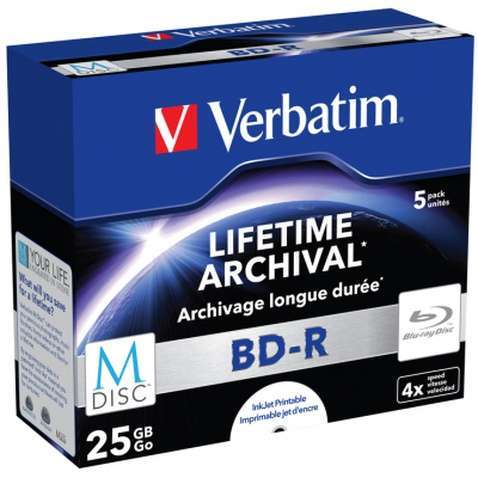 Диск BD Verbatim 25Gb 4x Jewel Case 5шт M-Disc Archival Media (43823)