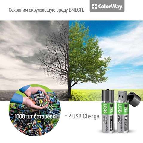 Акумулятор ColorWay (CW-UB18650-03) 18650, 1200mAh 2 шт., USB