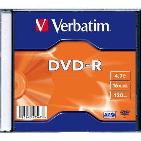 Диск DVD Verbatim 4.7Gb 16X SlimBox 1шт MatteSilv AZO (43547-1disk)