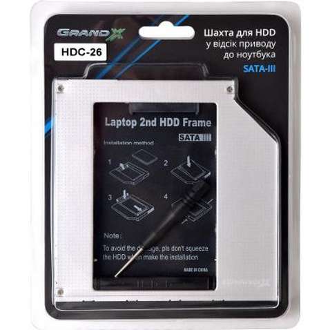 Фрейм-перехідник Grand-X HDD 2.5'' to notebook 9.5 mm ODD SATA3 (HDC-26)