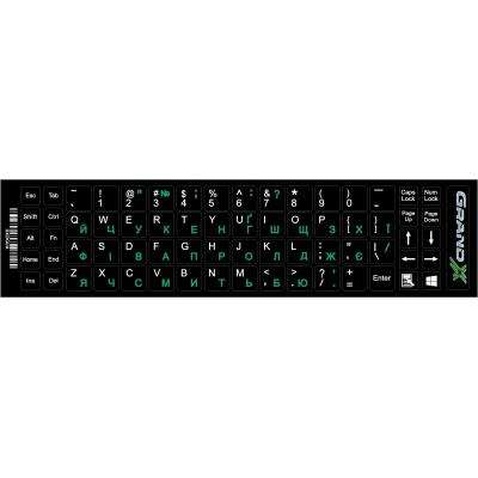 Наклейка на клавіатуру Grand-X 68 keys UA green, Latin white (GXDGUA)