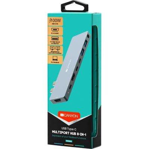 Порт-реплікатор Canyon Docking Station with 8 port, 1*Type C PD100W+2*Type C, Input (CNS-TDS08DG)