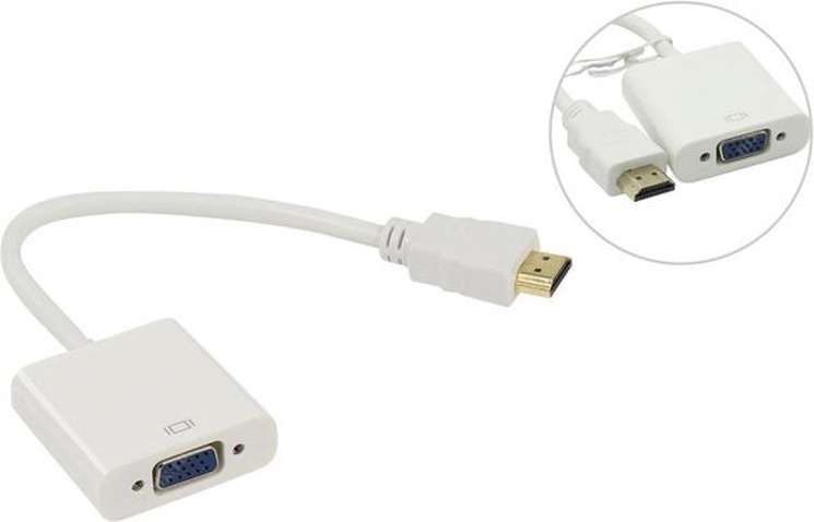 Адаптер HDMI to VGA F(Monitor) для подкл. PS3/PS4, аудио и кабель USB в компл. White