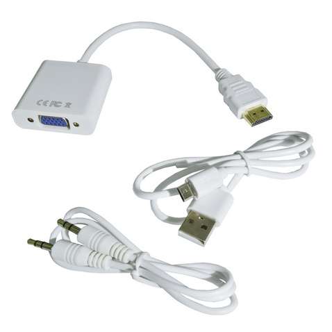 Адаптер HDMI to VGA F(Monitor) для подкл. PS3/PS4, аудио и кабель USB в компл. White