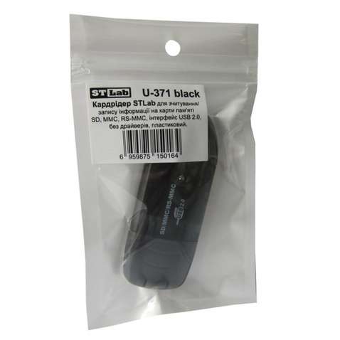 Кардрідер STLab USB2.0 для карт SD/ SDHC/ MMC /RS-MMC пластик чорний U-371 black