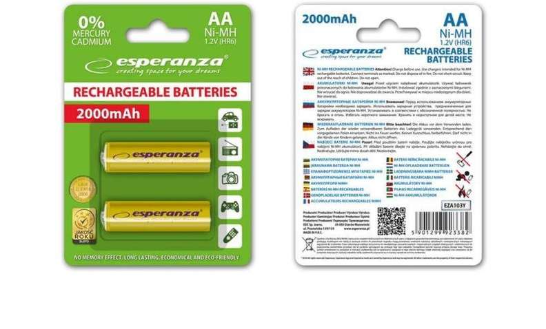 Акумулятор Ni-MH AA 2000 mAh, 2шт, жовтий ESPERANZA EZA103Y