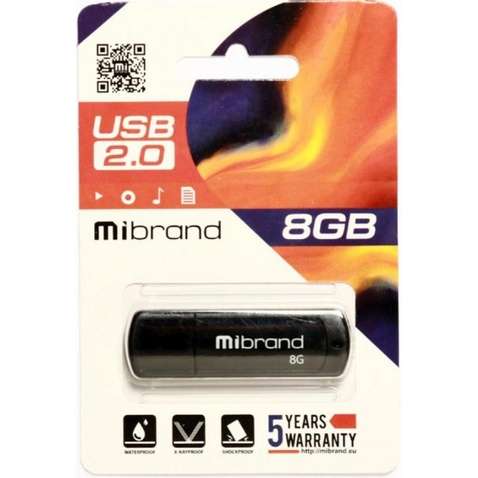 Флешка 8GB USB 2.0 Mibrand Grizzly Black (MI2.0/GR8P3B)